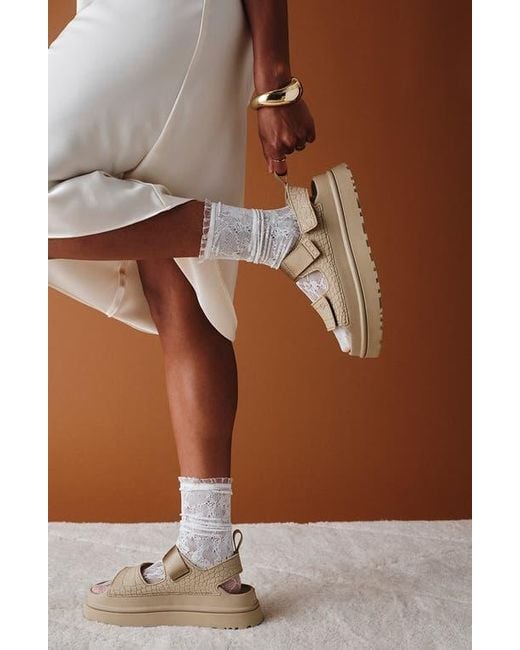 Ugg Brown Goldenglow Embossed Platform Sandal
