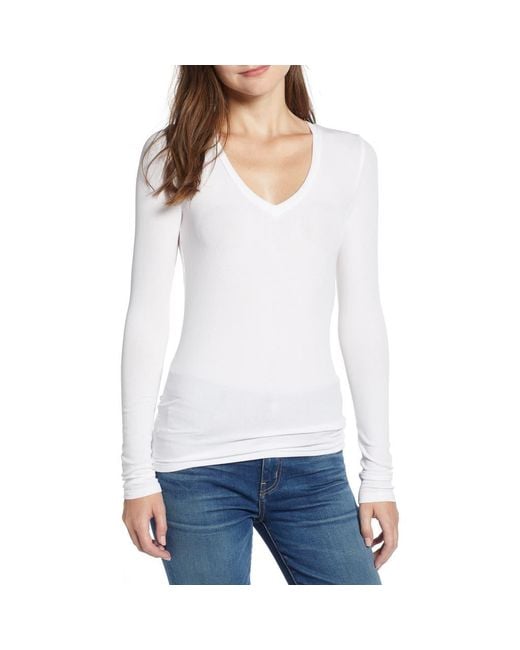 Splendid White Valley Rib V-Neck Tee