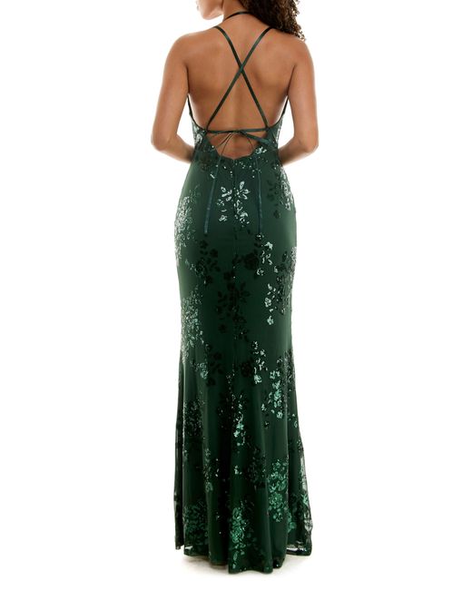 Speechless Green Sequin Ruched Mesh Dress