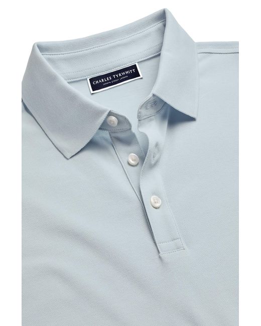 Charles Tyrwhitt Blue Solid Short Sleeve Cotton Tyrwhitt Pique Polo for men