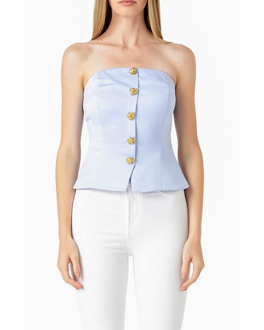 Endless Rose Blue Strapless Button-up Top