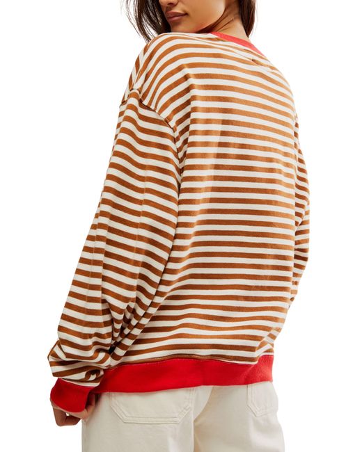 Free People Red Oversize Stripe Sweatshirt