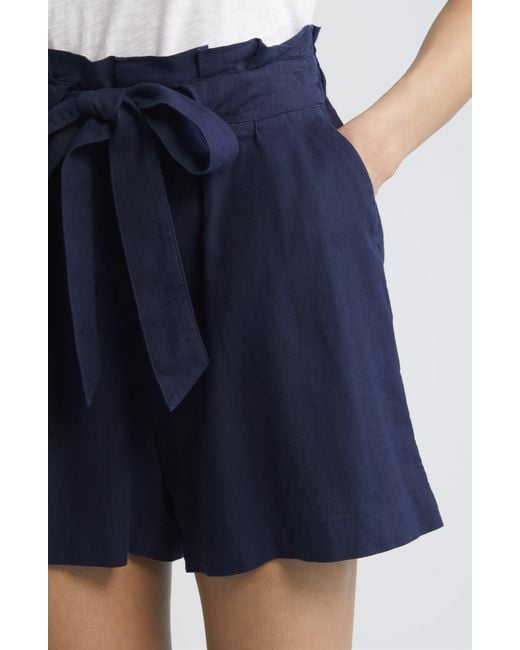 Caslon Blue Caslon(r) Tie Waist Linen Blend Shorts