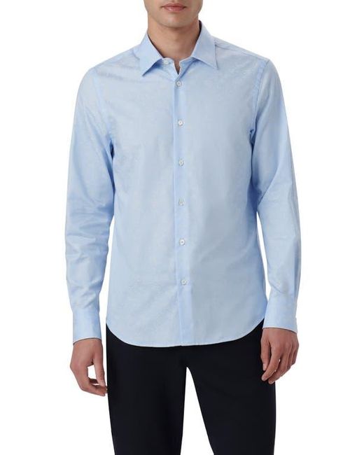 Bugatchi Blue Julian Shaped Fit Print Button-Up Shirt for men