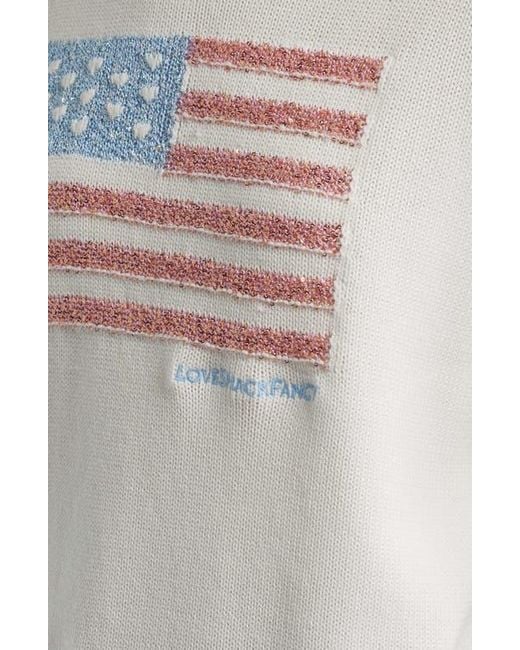 LoveShackFancy White Sequin Flag Cotton Sweater