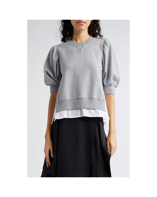 3.1 Phillip Lim Puff Sleeve Eyelet Mixed Media Sweatshirt in