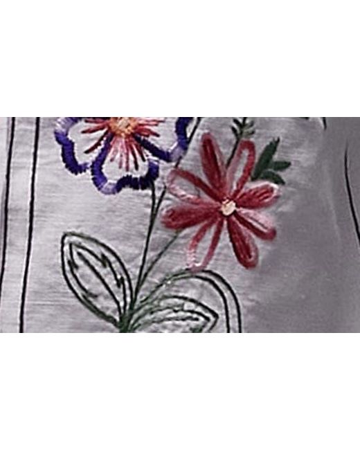 TOPSHOP Gray Embroidered Crop Cotton & Linen Shirt
