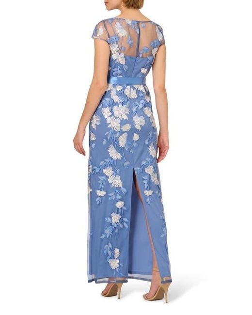 Adrianna Papell Floral Cascading Column Gown in Blue | Lyst