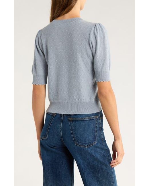 FRAME Blue Puff Sleeve Pointelle Cashmere Sweater