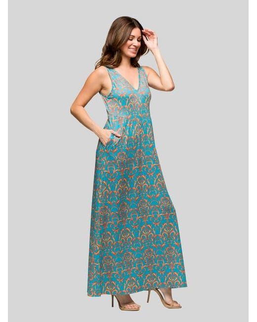 24seven Comfort Apparel Blue Sky Sleeveless V-Neck Maxi Dress With Pockets