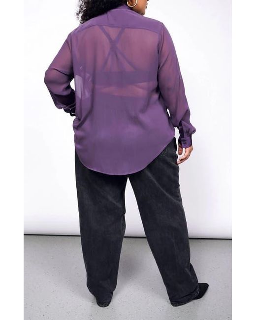WILDFANG Purple The Empower Sheer Long Sleeve Tuxedo Button Up