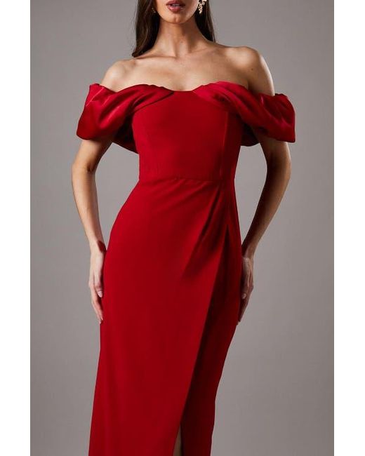 Coast Red Volume Sleeve Corset Column Maxi Dress