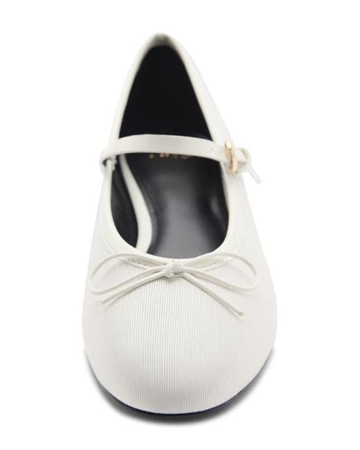 Mango White Buckle Strap Corduroy Ballerina Flat