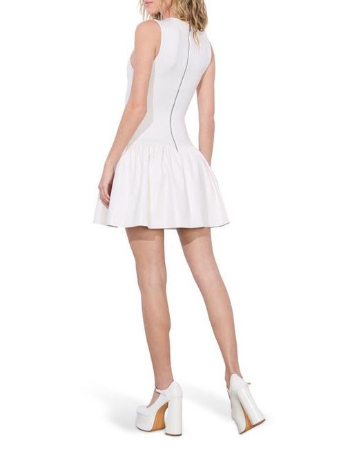 Alice + Olivia White Ella Mixed Media Faux Leather Minidress