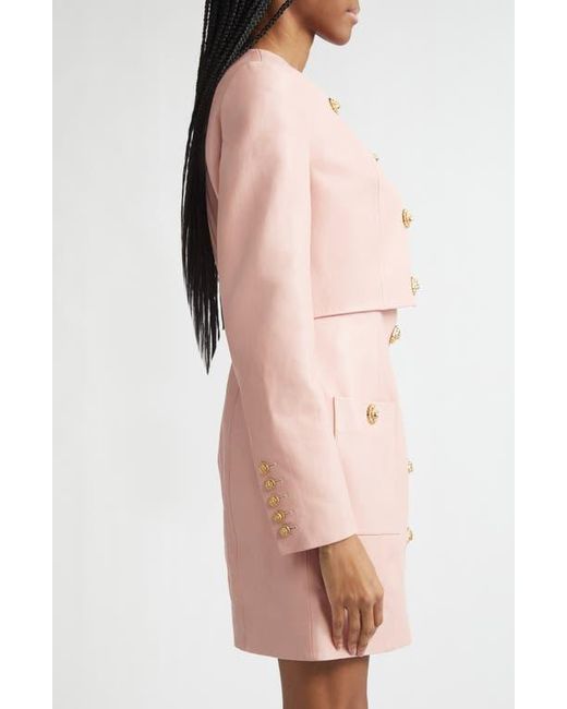 Balmain Pink Crop Lambskin Jacket
