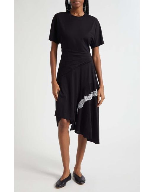 3.1 Phillip Lim Black Lace Detail Draped Asymmetric Hem Cotton T-Shirt Dress