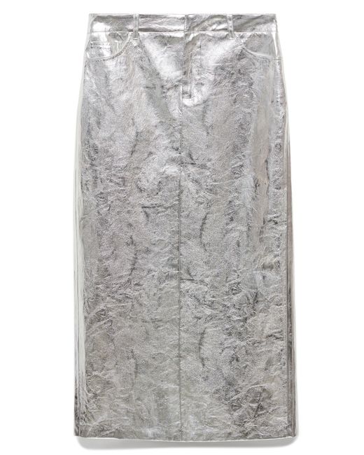 Mango Gray Metallic Faux Leather Midi Skirt