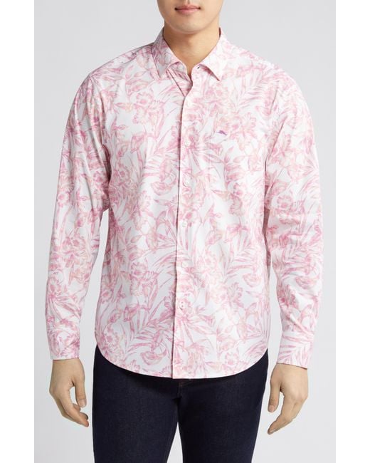 Tommy Bahama Pink Sarasota Stretch Islandzone Iris Vines Button-up Shirt for men