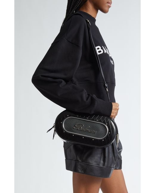 Balmain Black Round Leather Radio Crossbody Bag for men