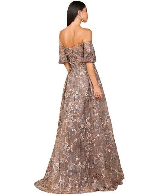 LARA New York Brown Off Shoulder Lace Ballgown