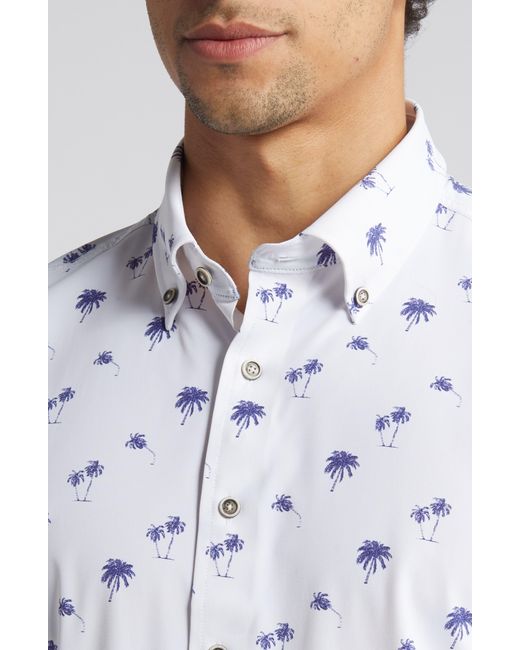 Johnnie-o White Samana Hangin' Out Palm Tree Print Short Sleeve Stretch Button-down Shirt for men