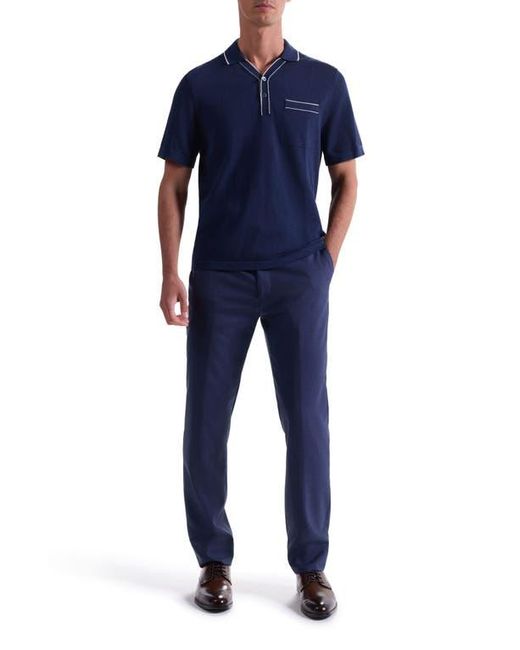 Bugatchi Blue Tipped Cotton & Silk Pocket Polo Sweater for men