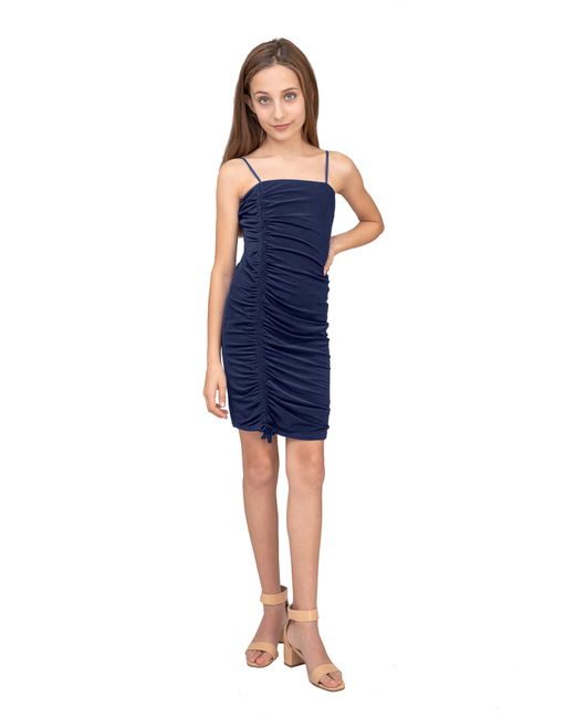 Un Deux Trois Blue Kids' Ruched Sleeveless Dress
