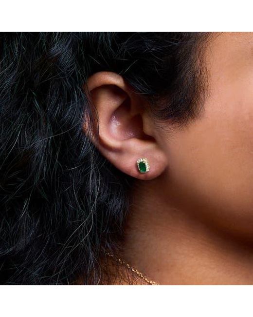 Haus of Brilliance Green 10K 5X3Mm Emerald-Cut Gemstone And 1/7 Cttw Diamond Halo Octagonal Stud Earrings