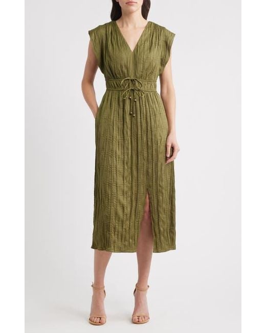 Eliza J Tie Waist V-Neck Midi Dress in Green | Lyst Eliza J Tie Waist V-Neck Midi Dress in Green | Lyst