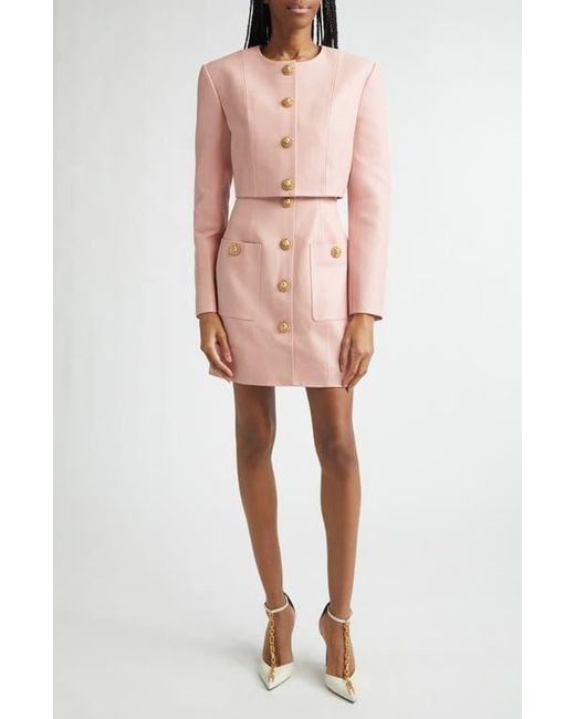 Balmain Pink Crop Lambskin Jacket