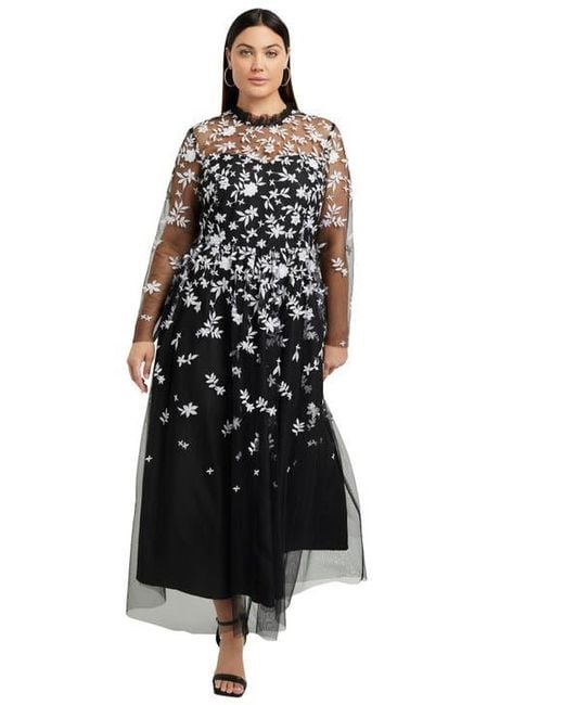 June Vie Women's Black Mesh-Overlay Maxi Dress