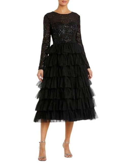 Mac Duggal Sequined Layered Tulle A-Line Cocktail Dress in Black