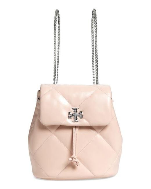 Tory Burch Pink Small Kira Diamond Quilted Leather Backpack