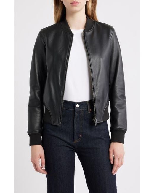Frye Black Classic Leather Bomber Jacket