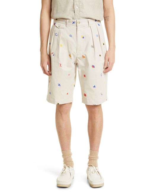 Beams Plus Natural Embroidered Twill Bermuda Shorts for men