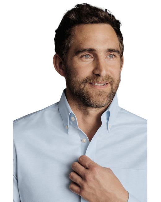 Charles Tyrwhitt Blue Slim Fit Button-down Collar Non-iron Stretch Oxford Shirt for men