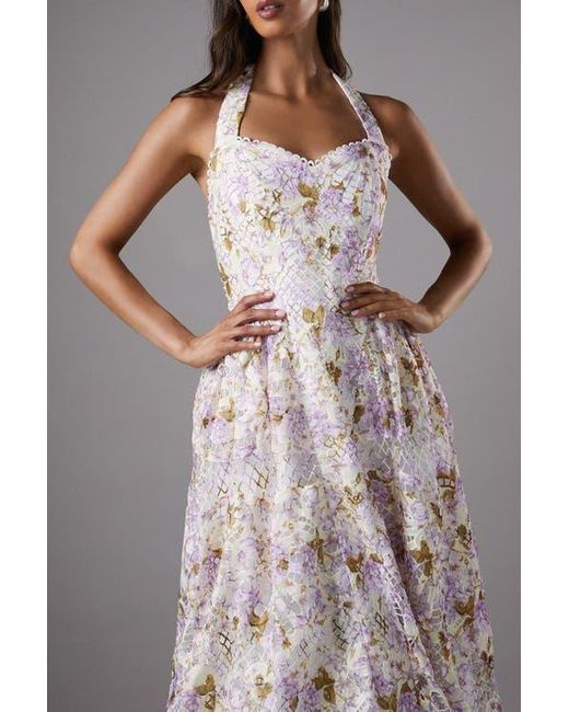 Coast White Printed Lace Halter Neck Midi Dress