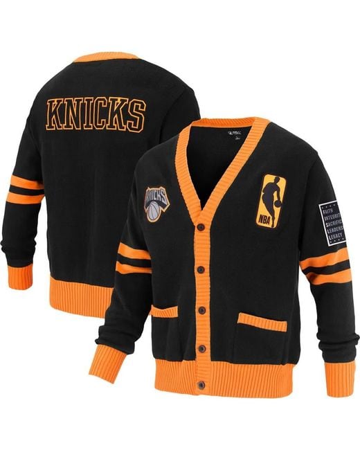 FISLL Black New York Knicks Logoman Shadow Collection Full-Button Cardigan Sweater