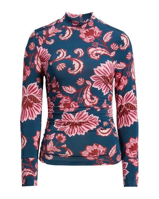 Farm Rio Blue Flower Delicacy Ruched Jersey Top