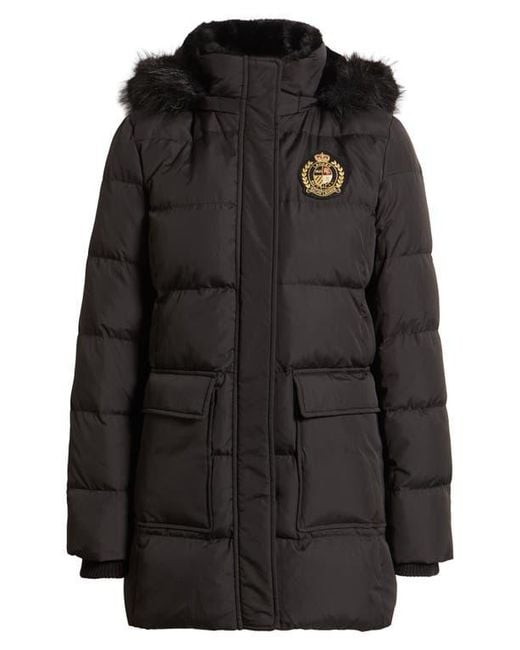 Ralph Lauren Black Crest Patch Down & Feather Fill Hooded Coat