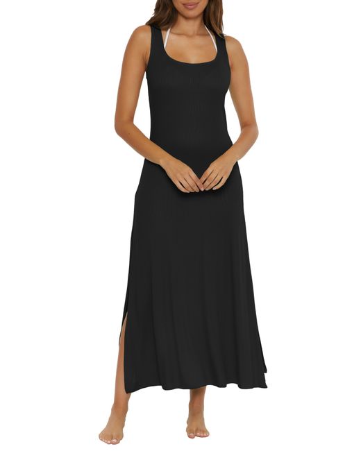 Becca Black Mykonos Semisheer Ribbed Cover-up Maxi Dress