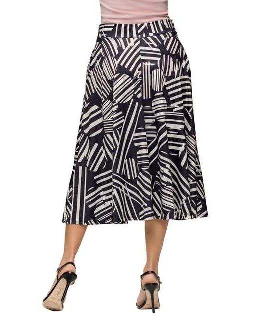 24seven Comfort Apparel Black Maternity Geometric Print Elastic Waist Pocket Midi Skirt