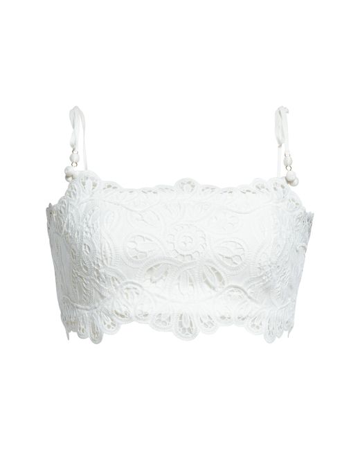 Zimmermann White Ottie Embroidered Guipure Lace Crop Top