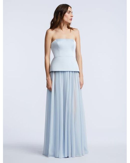 BCBGMAXAZRIA Blue Strapless Peplum Gown