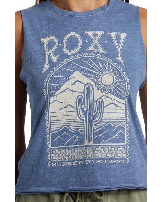 Roxy Blue Saguaro Cotton Graphic Muscle Tee