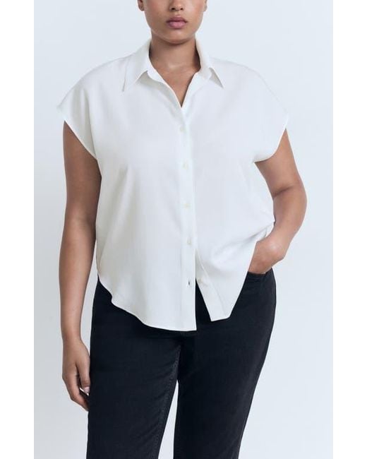 Mango White Cap Sleeve Button-Up Shirt