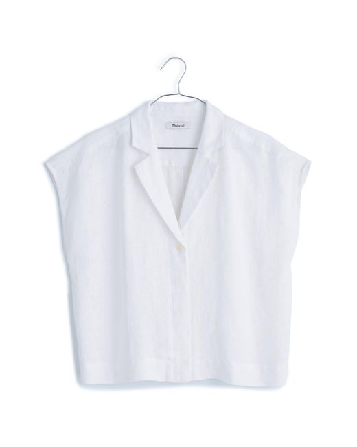 Madewell White Boxy Cap Sleeve Linen Button-up Shirt