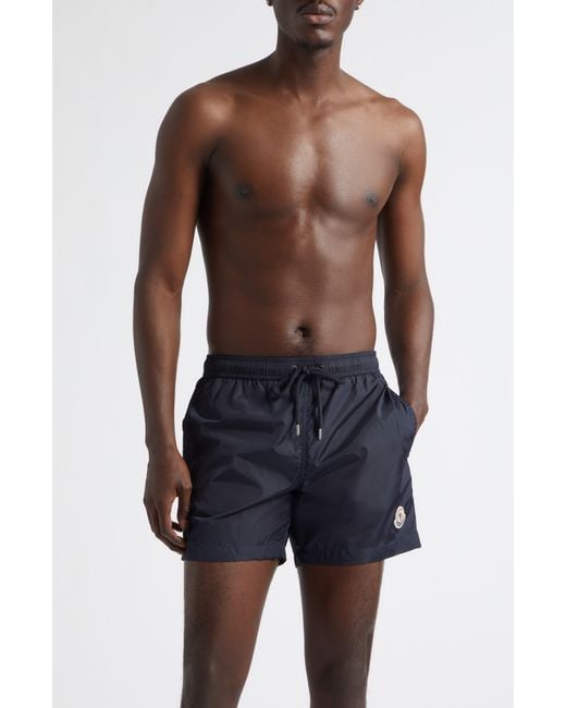 Moncler Blue Logo Patch Swim Trunks for men