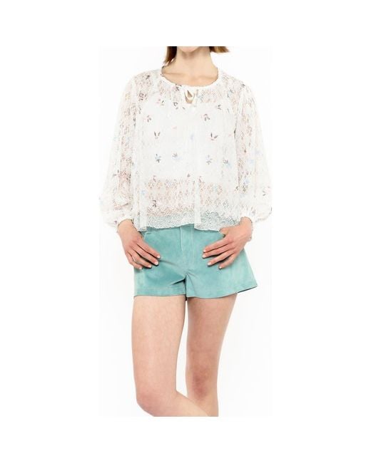 Anna Sui White Embroidered Lacey Trellis Blouse
