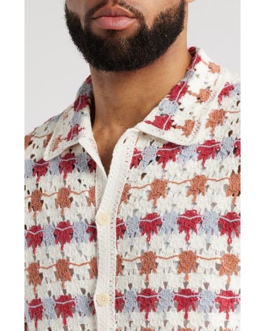 Wax London Red Porto Short Sleeve Cotton Blend Button-Up Shirt for men